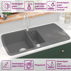 vidaXL Granite Sink Double Basin Grey