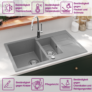 vidaXL Granite Sink Double Basin Grey