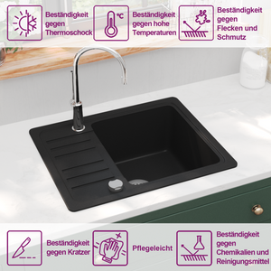 vidaXL Granite Sink Single Bowl Black