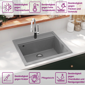 vidaXL Granite Sink Single Bowl Grey