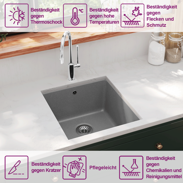 vidaXL Granite Sink Single Bowl Grey
