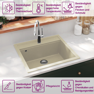 vidaXL Granite Sink Single Bowl Beige