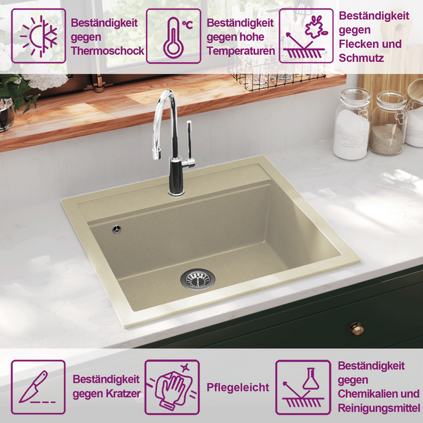 vidaXL Granite Sink Single Bowl Beige