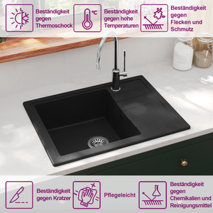 Küchenspüle mit Überlauf Oval Schwarz Granit