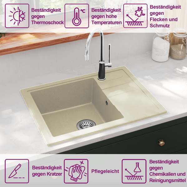 Küchenspüle mit Überlauf Oval Beige Granit