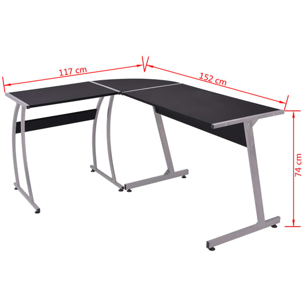vidaXL L-Shaped Corner Desk Black