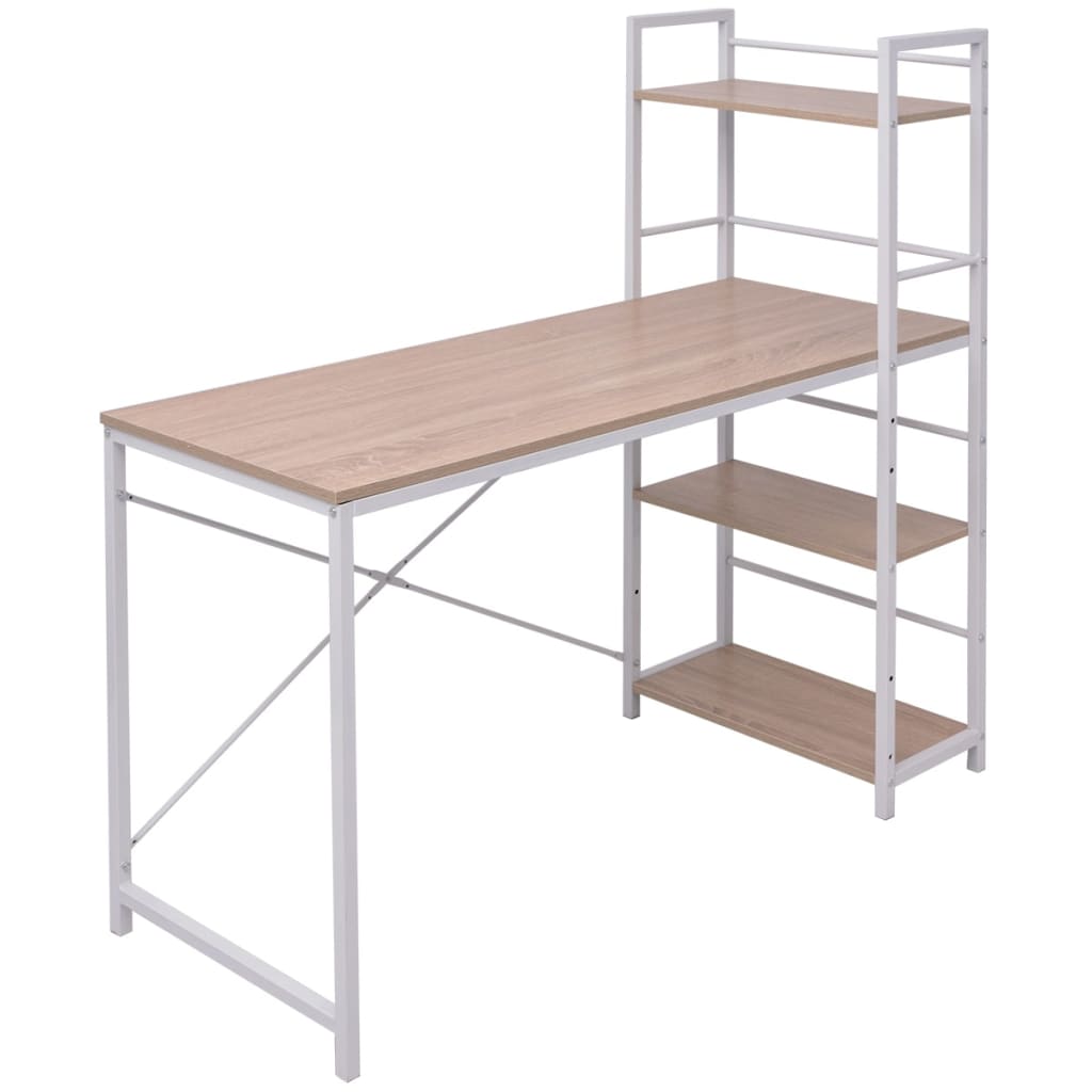 vidaXL Desk with 4-Shelf Bookcase Oak