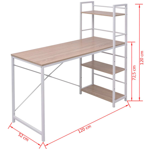 vidaXL Desk with 4-Shelf Bookcase Oak