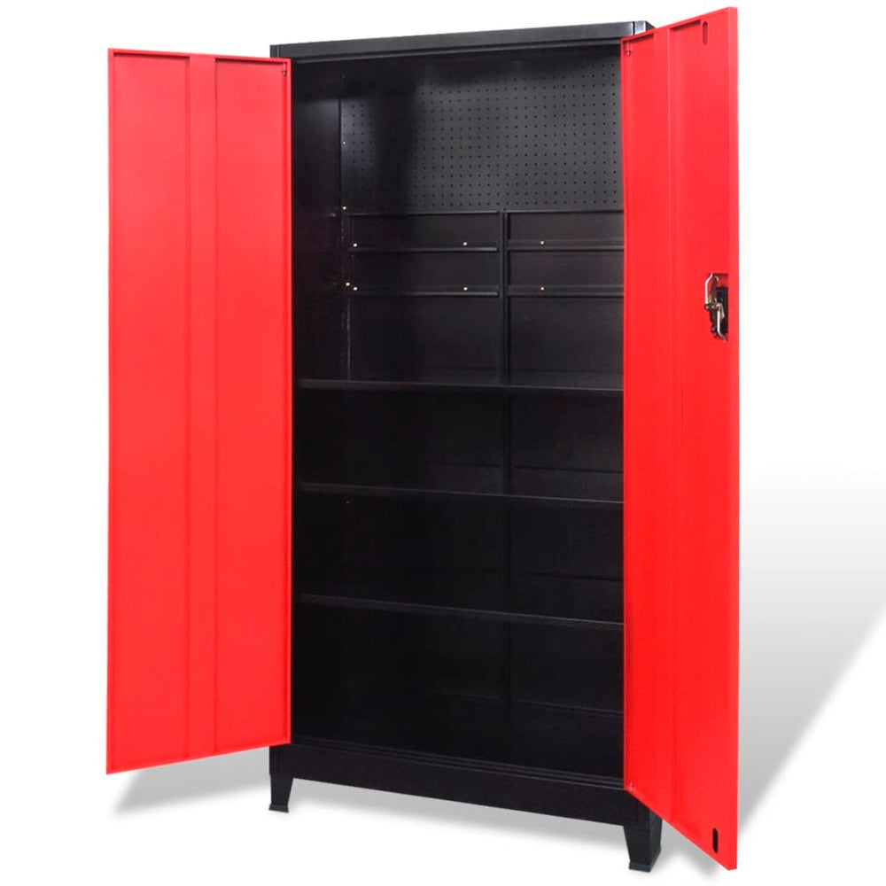 vidaXL Two-Door Steel Tool Cabinet 90x40x180 cm Black/Red