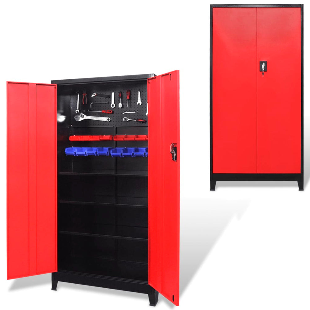 vidaXL Two-Door Steel Tool Cabinet 90x40x180 cm Black/Red