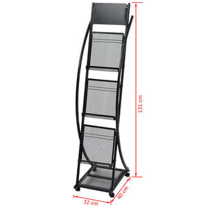 30098 vidaXL Magazine Rack 40 x 32 x 131 cm Black A4