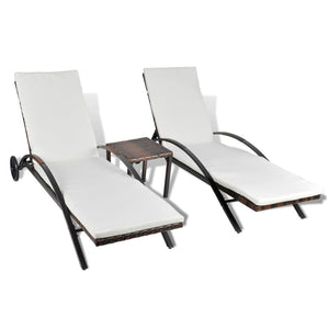 Poly Rattan Sonnenliegen Set mit Tisch Braun