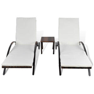 Poly Rattan Sonnenliegen Set mit Tisch Braun