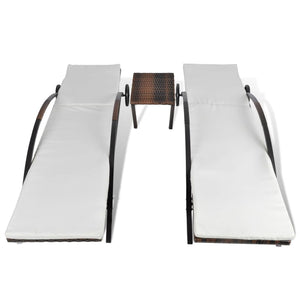 Poly Rattan Sonnenliegen Set mit Tisch Braun