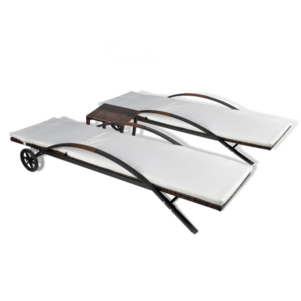 Poly Rattan Sonnenliegen Set mit Tisch Braun