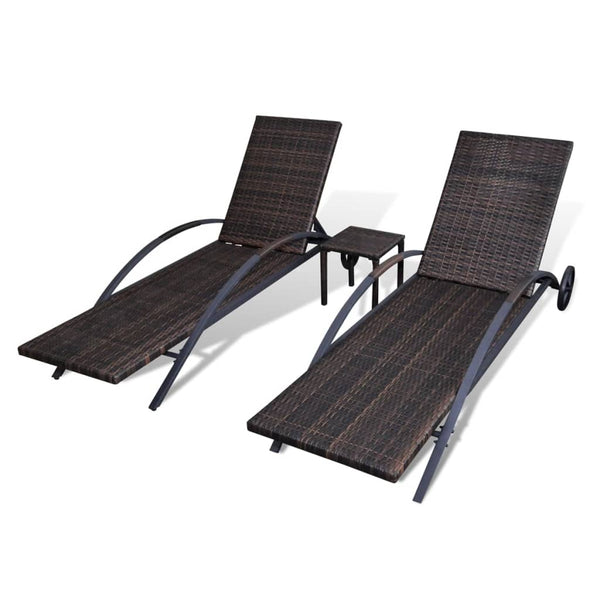 Poly Rattan Sonnenliegen Set mit Tisch Braun