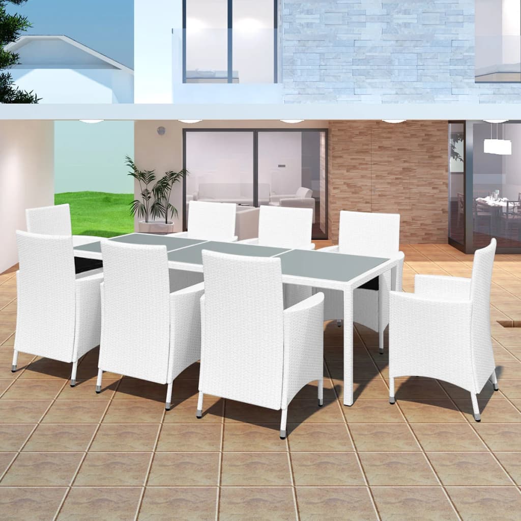 9-teilige Garten Essgruppe Cremeweiß