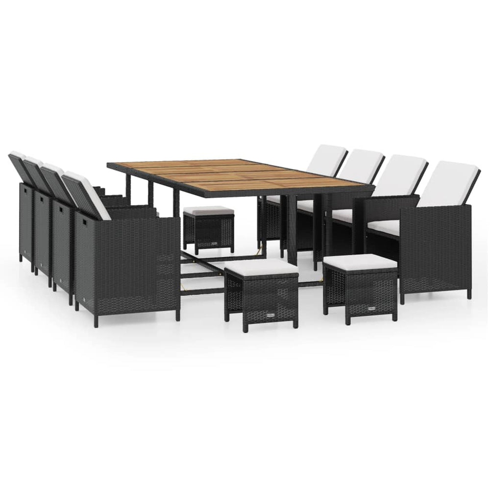 vidaXL 13-piece Garden Dining Set Poly Rattan Acacia Wood Black