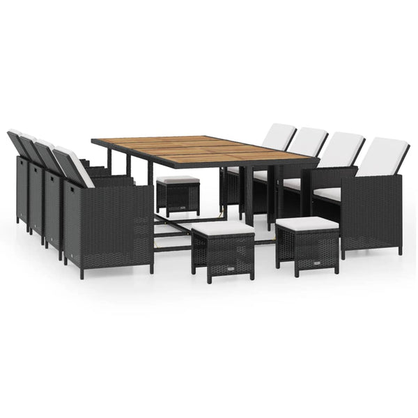 vidaXL 13-piece Garden Dining Set Poly Rattan Acacia Wood Black
