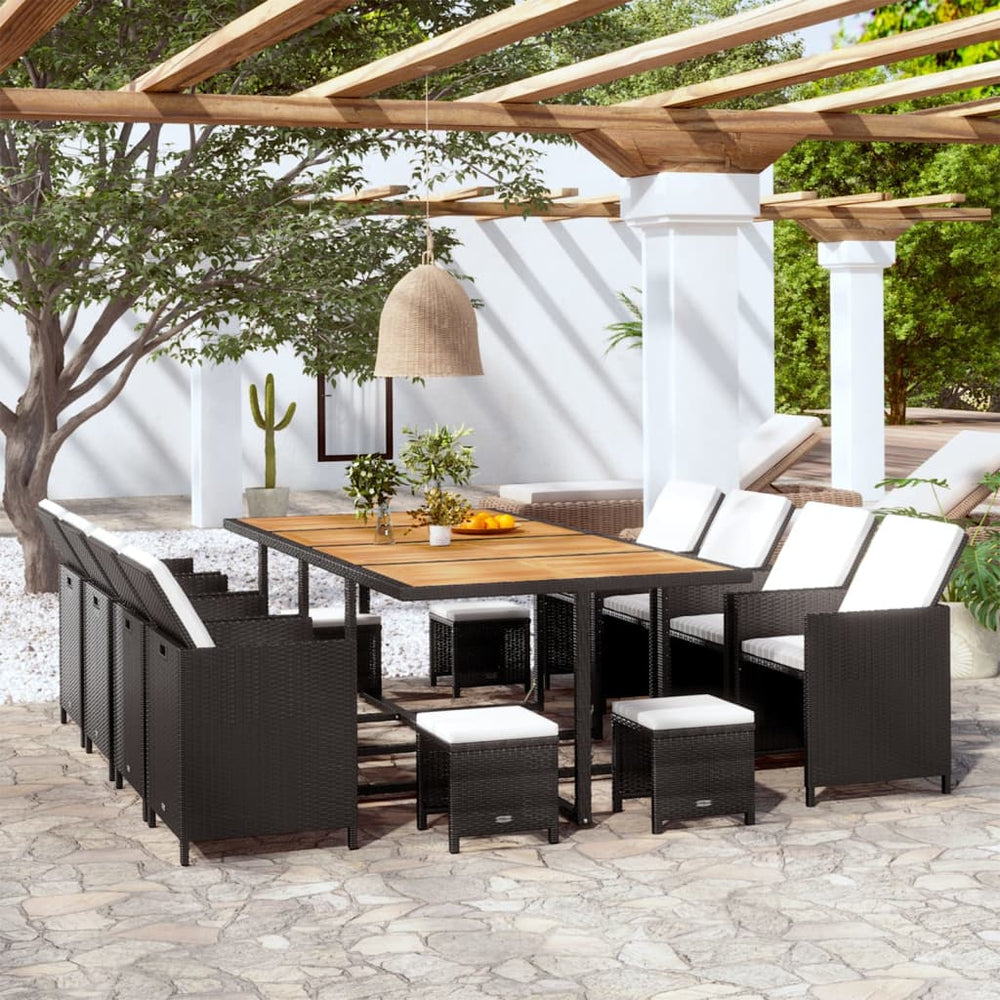 vidaXL 13-piece Garden Dining Set Poly Rattan Acacia Wood Black
