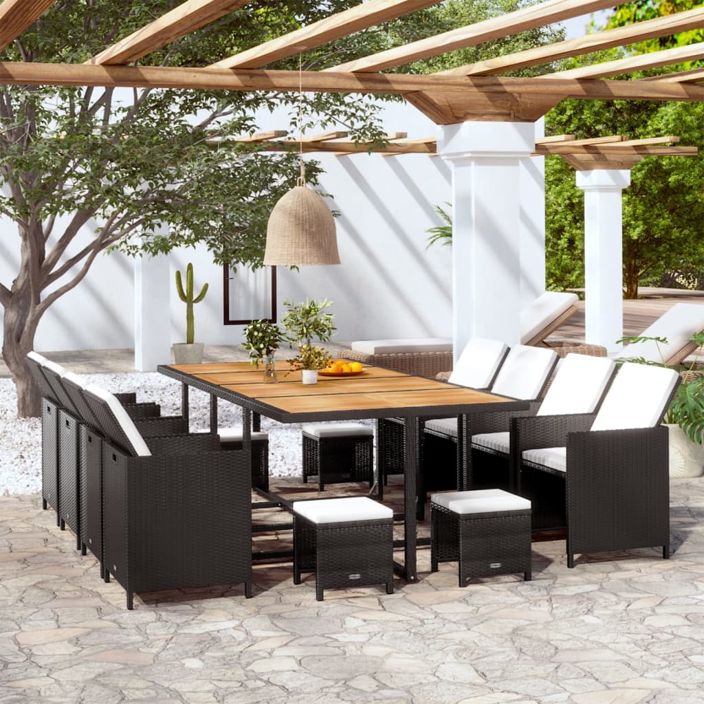 vidaXL 13-piece Garden Dining Set Poly Rattan Acacia Wood Black