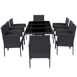 vidaXL 9-piece Garden Dining Set with Cushions Poly Rattan Black