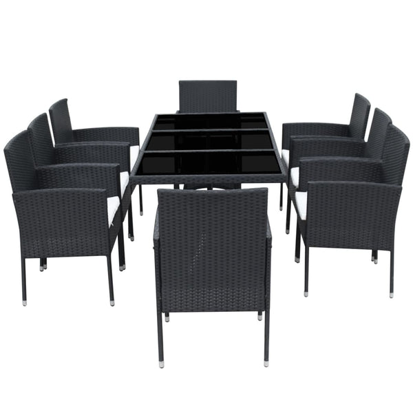 vidaXL 9-piece Garden Dining Set with Cushions Poly Rattan Black