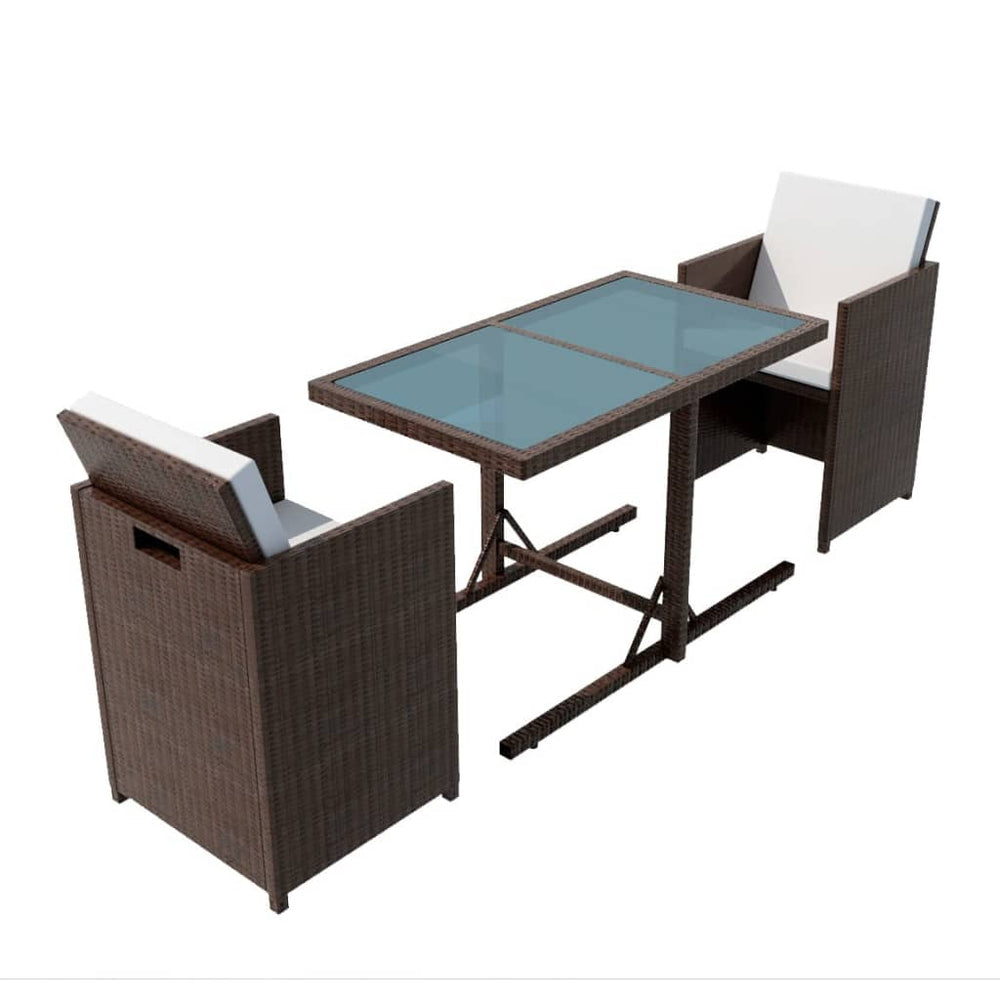 vidaXL 3-Piece Bistro Set with Cushions Poly Rattan Brown