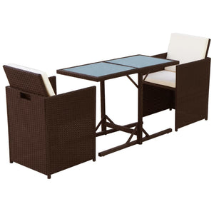 vidaXL 3-Piece Bistro Set with Cushions Poly Rattan Brown