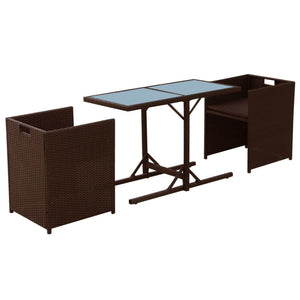 vidaXL 3-Piece Bistro Set with Cushions Poly Rattan Brown
