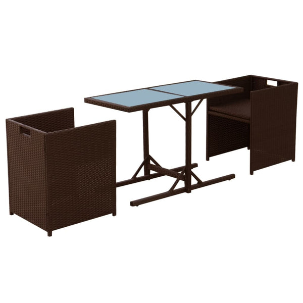 vidaXL 3-Piece Bistro Set with Cushions Poly Rattan Brown