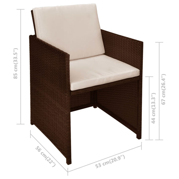 vidaXL 3-Piece Bistro Set with Cushions Poly Rattan Brown