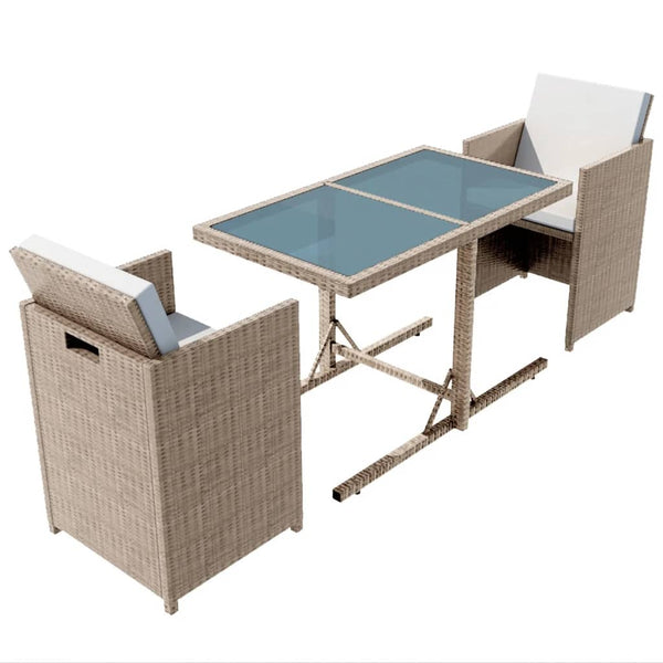 vidaXL 3-Piece Bistro Set with Cushions Poly Rattan Beige