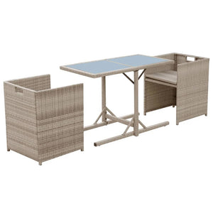 vidaXL 3-Piece Bistro Set with Cushions Poly Rattan Beige