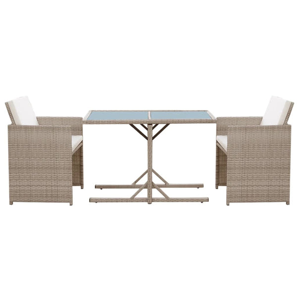 vidaXL 3-Piece Bistro Set with Cushions Poly Rattan Beige