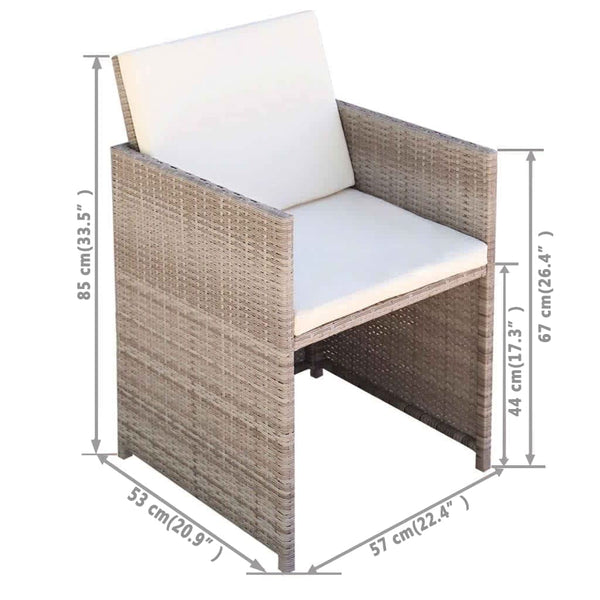 vidaXL 3-Piece Bistro Set with Cushions Poly Rattan Beige