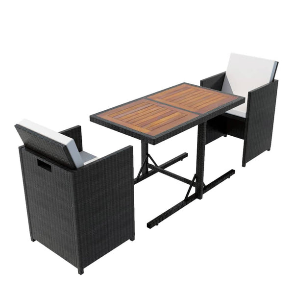 vidaXL 3-Piece Bistro Set with Cushions Poly Rattan Black