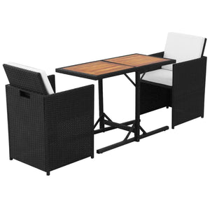 vidaXL 3-Piece Bistro Set with Cushions Poly Rattan Black