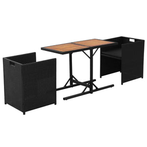 vidaXL 3-Piece Bistro Set with Cushions Poly Rattan Black