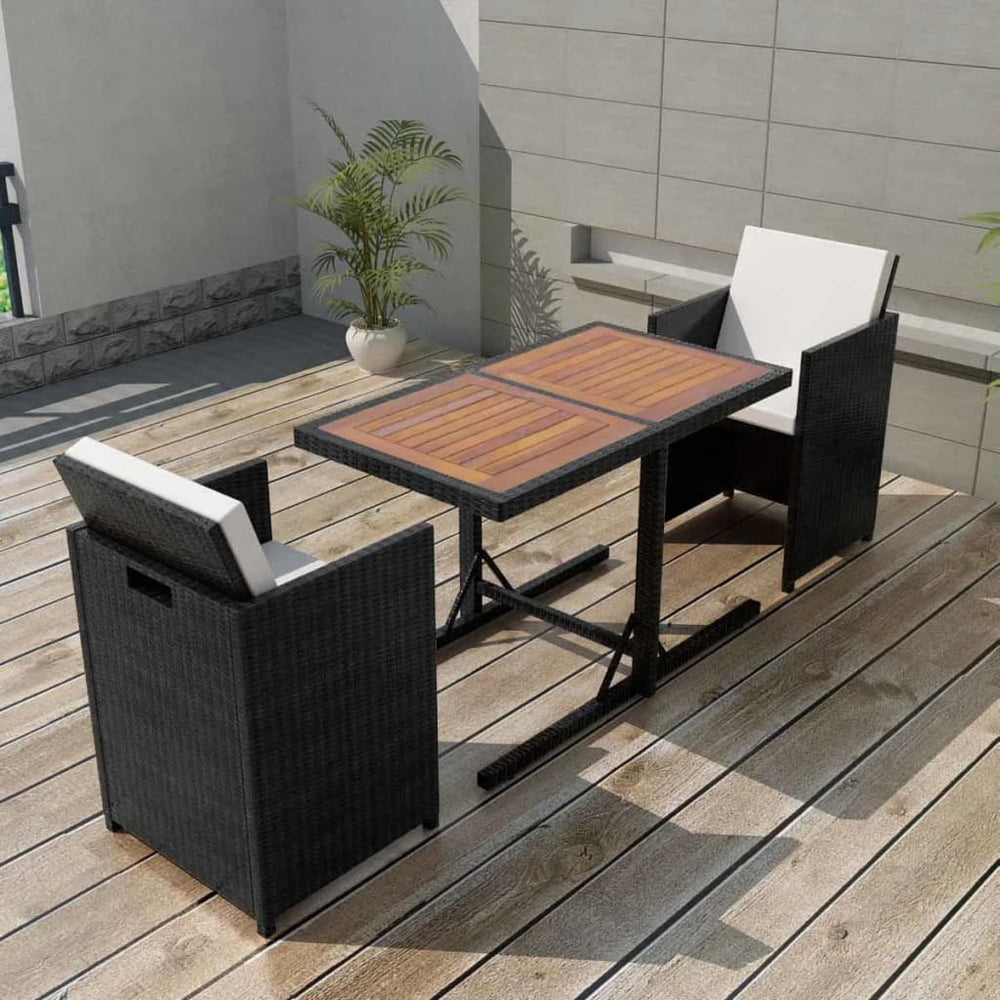 vidaXL 3-Piece Bistro Set with Cushions Poly Rattan Black