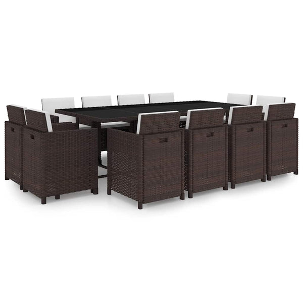 13-teilige Garten Essgruppe Poly Rattan Braun