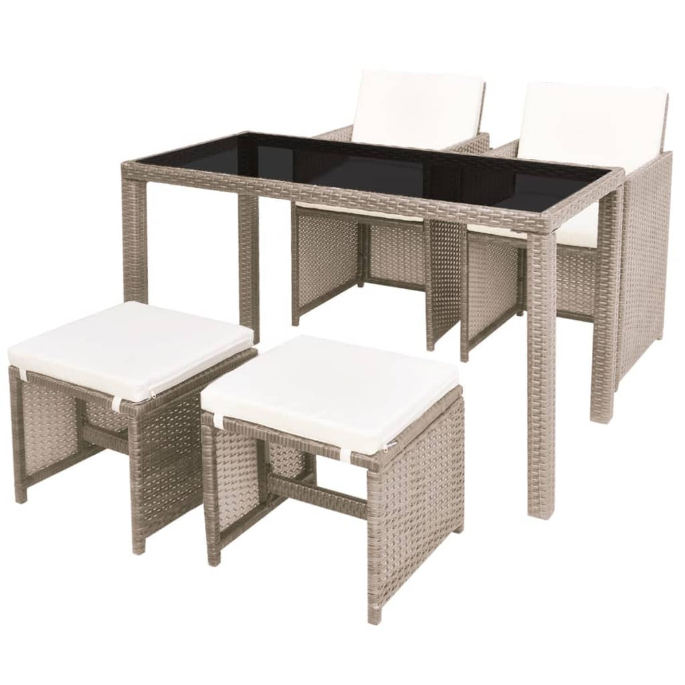 vidaXL 5-piece Garden Dining Set with Cushions Poly Rattan Beige