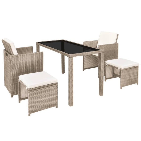 vidaXL 5-piece Garden Dining Set with Cushions Poly Rattan Beige