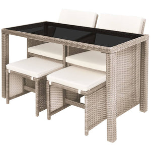 vidaXL 5-piece Garden Dining Set with Cushions Poly Rattan Beige