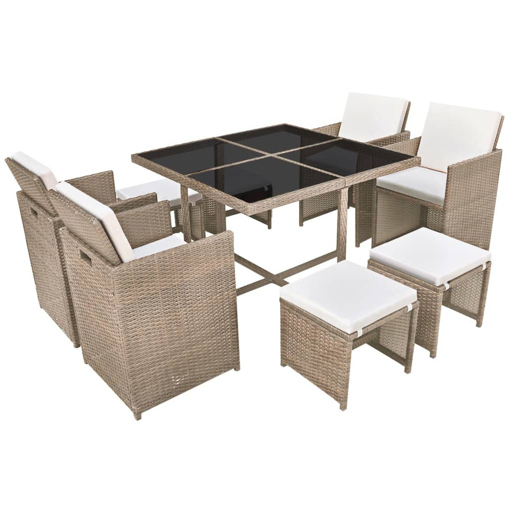 vidaXL 9-piece Garden Dining Set with Cushions Poly Rattan Beige