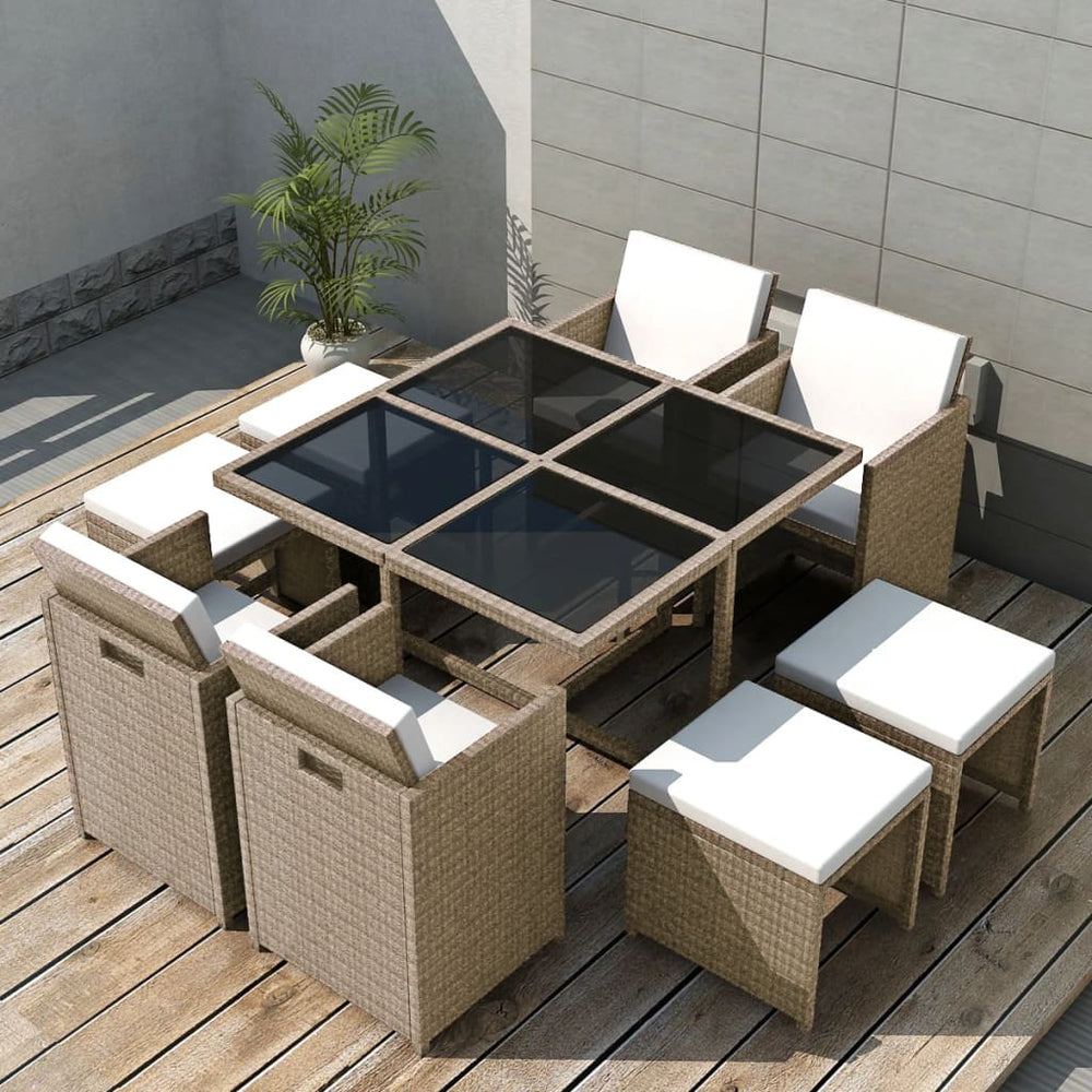vidaXL 9-piece Garden Dining Set with Cushions Poly Rattan Beige