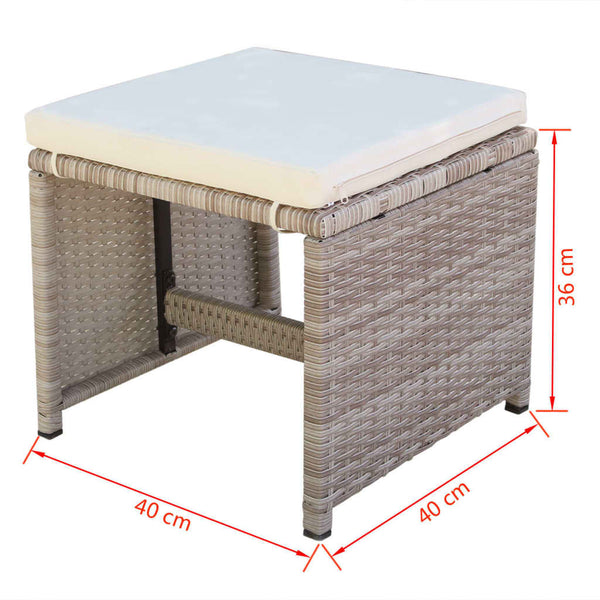 vidaXL 11-pc. Outdoor Dining Set with Cushions Poly Rattan Beige