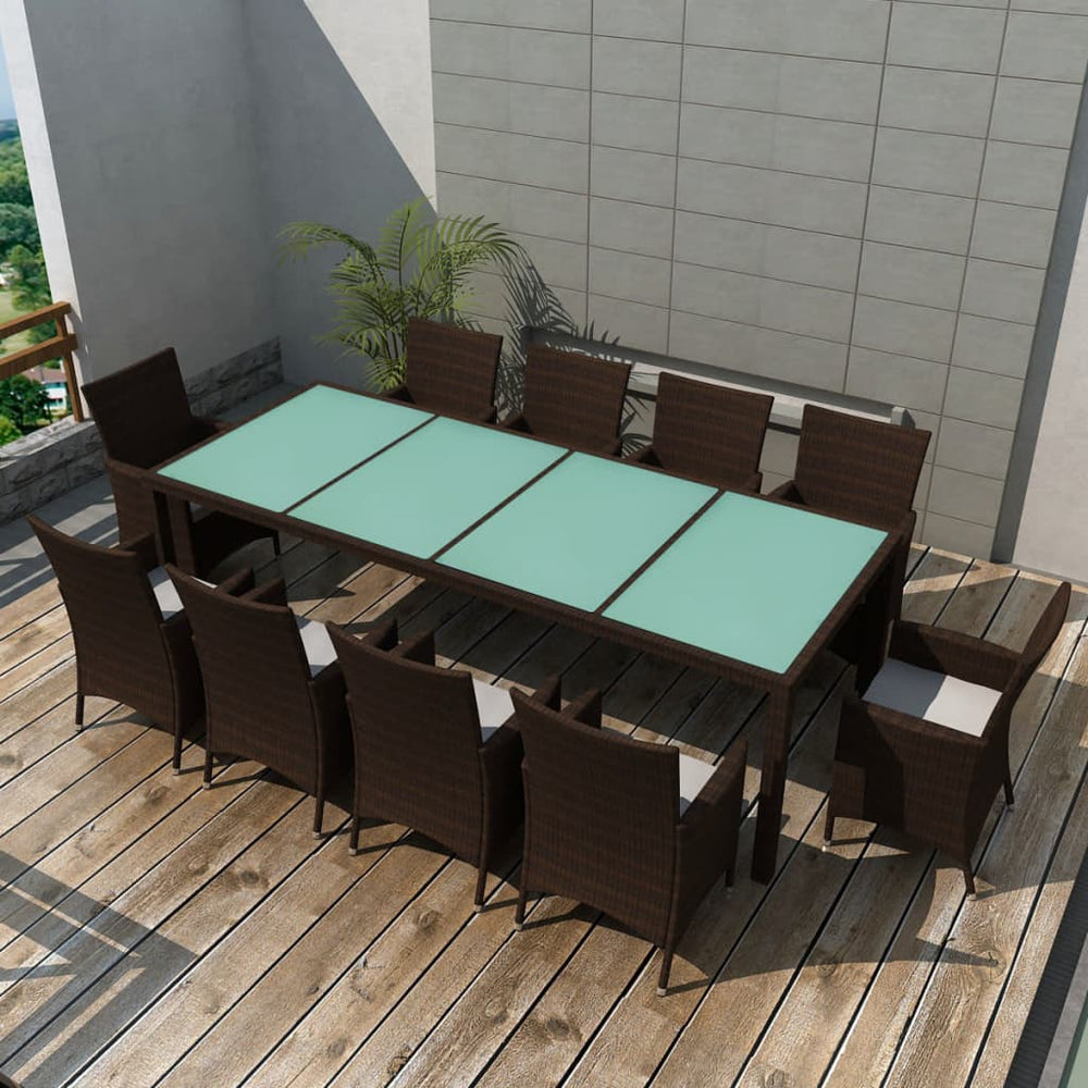 11-teilige Garten Essgruppe Poly Rattan Braun