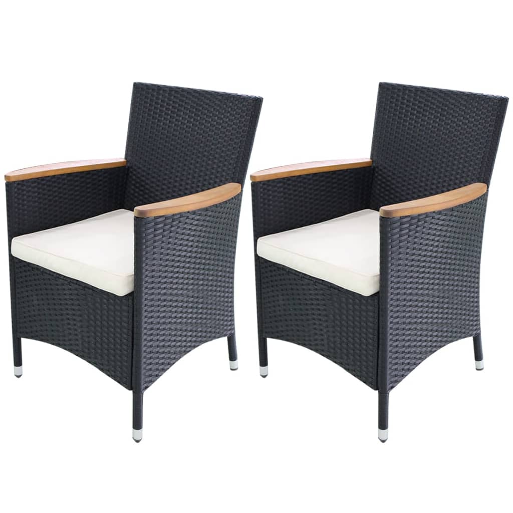 vidaXL Garden Chairs 2 pcs. with Cushions Poly Rattan Black