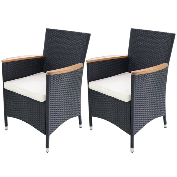 vidaXL Garden Chairs 2 pcs. with Cushions Poly Rattan Black